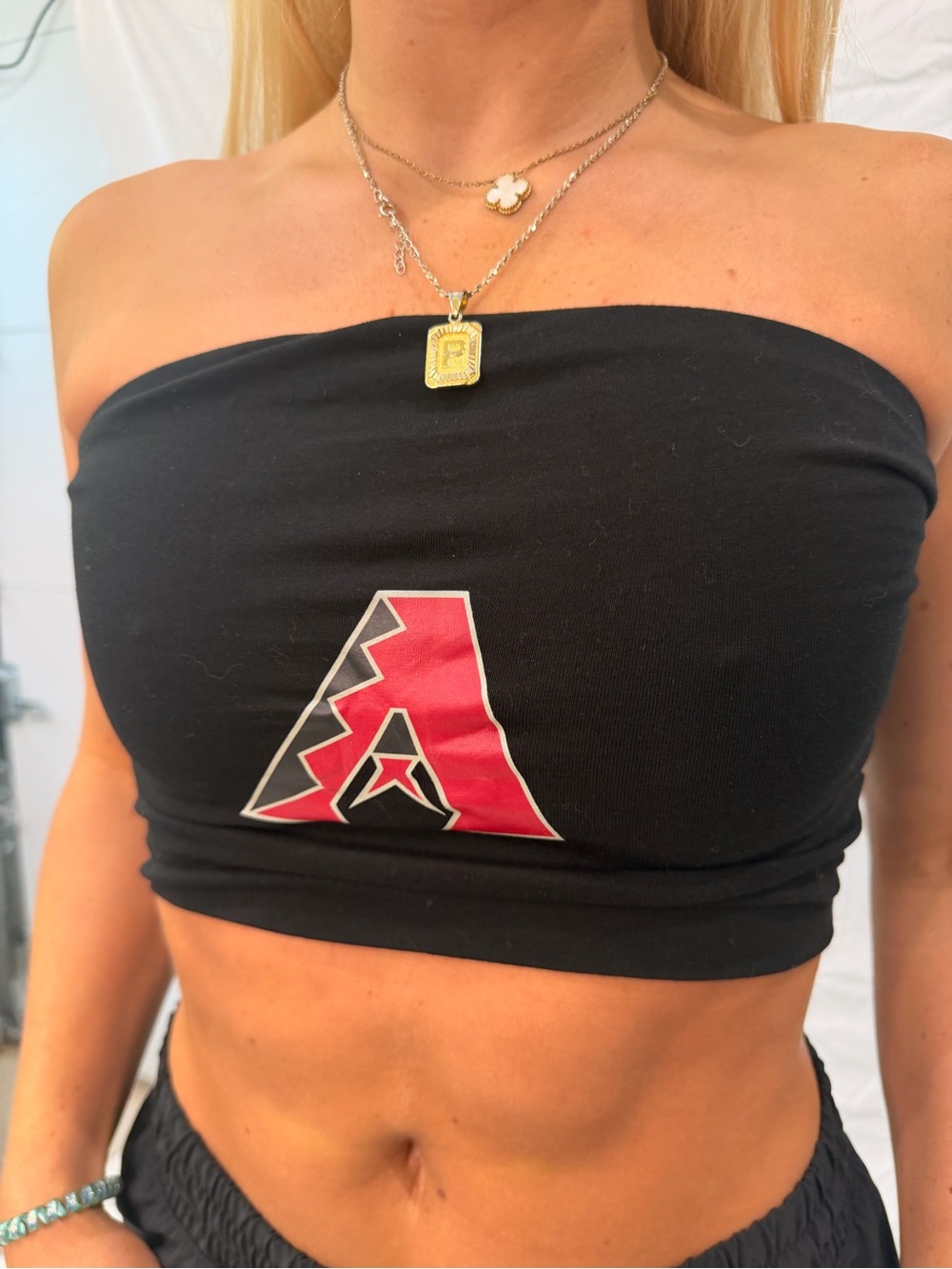 Black Strapless Tube Top with Red Logo - Picture 2 of 3